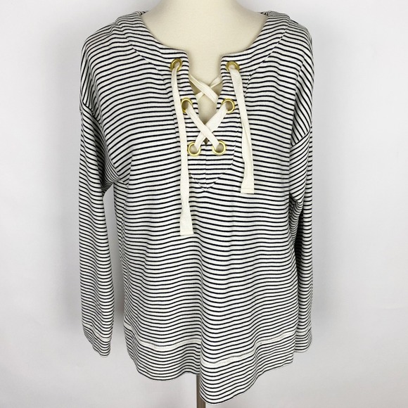 VINEYARD VINES Bateau Striped Cotton Blend Lace Up Pullover Top Womens Size S - Picture 1 of 7